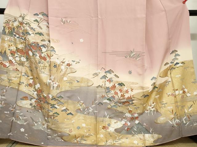 平和屋着物●訪問着　風景草花文　暈し染め　金銀彩　正絹　逸品　DABF1943ud