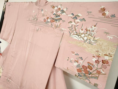 平和屋着物●訪問着　風景草花文　暈し染め　金銀彩　正絹　逸品　DABF1943ud