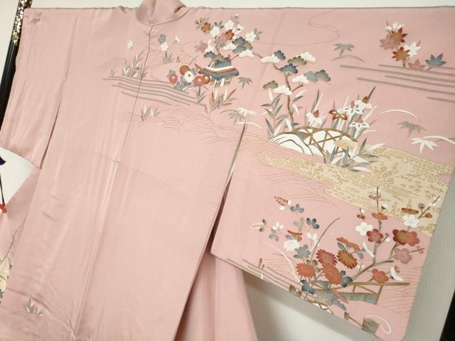 平和屋着物●訪問着　風景草花文　暈し染め　金銀彩　正絹　逸品　DABF1943ud