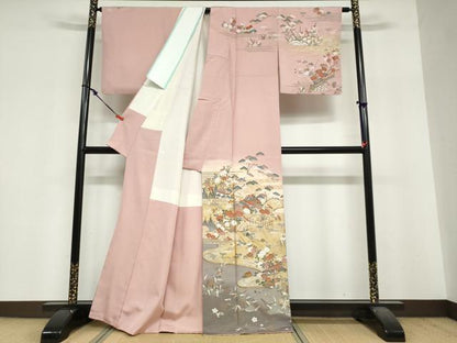 平和屋着物●訪問着　風景草花文　暈し染め　金銀彩　正絹　逸品　DABF1943ud