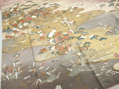平和屋着物●訪問着　風景草花文　暈し染め　金銀彩　正絹　逸品　DABF1943ud