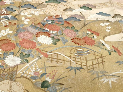 平和屋着物●訪問着　風景草花文　暈し染め　金銀彩　正絹　逸品　DABF1943ud