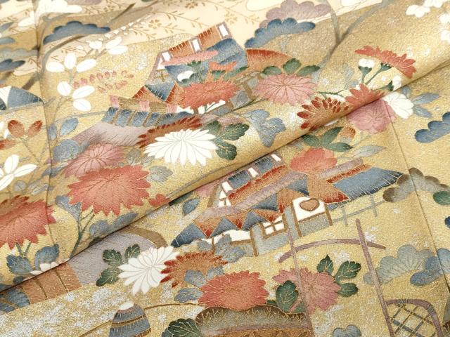 平和屋着物●訪問着　風景草花文　暈し染め　金銀彩　正絹　逸品　DABF1943ud