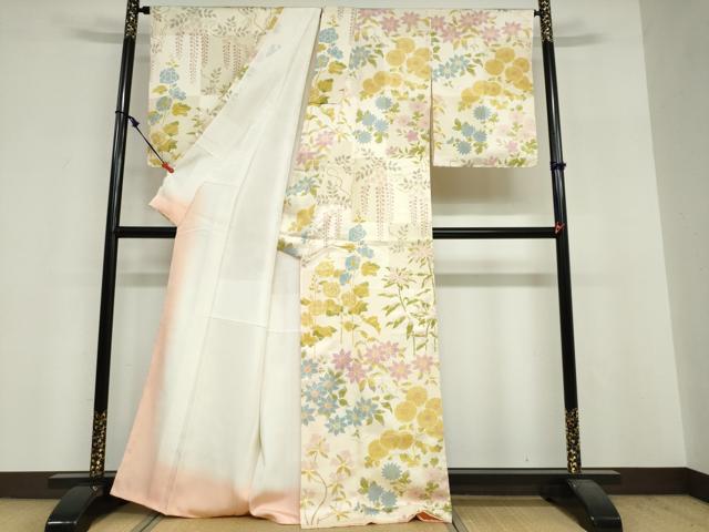 平和屋着物●上質な小紋　草花文　正絹　逸品　未使用　DABF1946ud