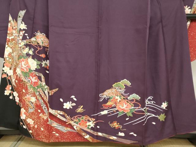 平和屋着物●豪華振袖　駒刺繍　御所車草花文　金彩　正絹　逸品　DABF1947ud