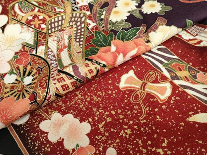 平和屋着物●豪華振袖　駒刺繍　御所車草花文　金彩　正絹　逸品　DABF1947ud