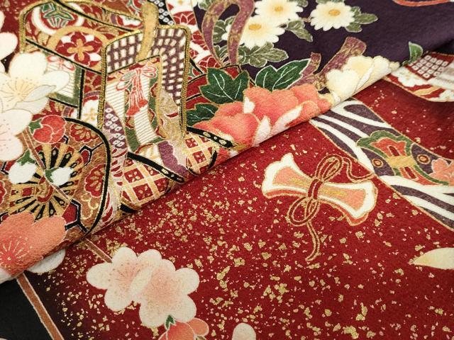 平和屋着物●豪華振袖　駒刺繍　御所車草花文　金彩　正絹　逸品　DABF1947ud