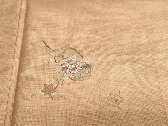 平和屋着物●本場縞大島紬　訪問着　総刺繍　草花文　正絹　逸品　DABF1949ud