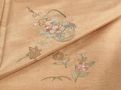 平和屋着物●本場縞大島紬　訪問着　総刺繍　草花文　正絹　逸品　DABF1949ud