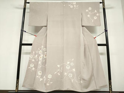 平和屋着物●訪問着　駒刺繍　草花文　金彩　正絹　逸品　DABF1951ud