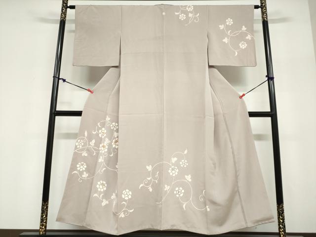 平和屋着物●訪問着　駒刺繍　草花文　金彩　正絹　逸品　DABF1951ud