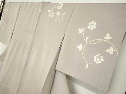 平和屋着物●訪問着　駒刺繍　草花文　金彩　正絹　逸品　DABF1951ud