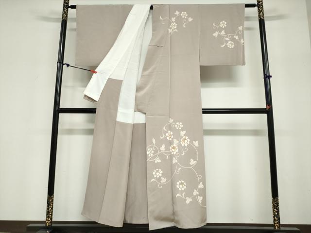 平和屋着物●訪問着　駒刺繍　草花文　金彩　正絹　逸品　DABF1951ud