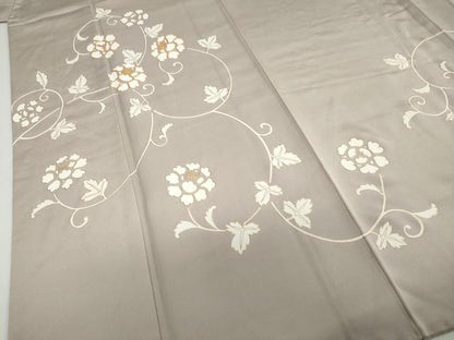 平和屋着物●訪問着　駒刺繍　草花文　金彩　正絹　逸品　DABF1951ud