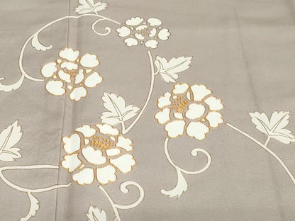 平和屋着物●訪問着　駒刺繍　草花文　金彩　正絹　逸品　DABF1951ud