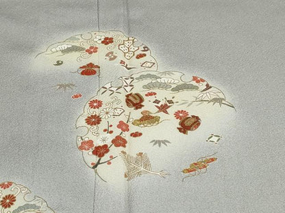 平和屋着物▽銀座きしや　訪問着　単衣　駒刺繍　雪輪宝尽くし草花文　金彩　正絹　逸品　未使用　DABF1953ud