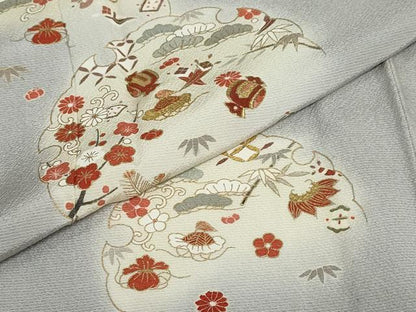 平和屋着物▽銀座きしや　訪問着　単衣　駒刺繍　雪輪宝尽くし草花文　金彩　正絹　逸品　未使用　DABF1953ud