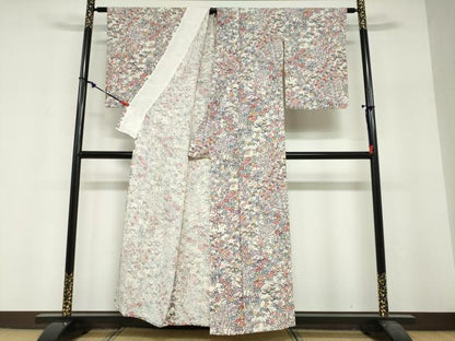 平和屋着物▽上質な小紋　単衣　型染め　草花文　正絹　逸品　DABF1956ud