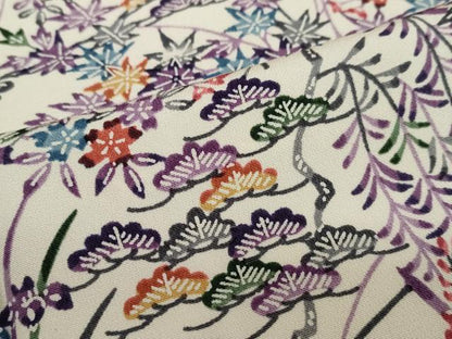 平和屋着物▽上質な小紋　単衣　型染め　草花文　正絹　逸品　DABF1956ud