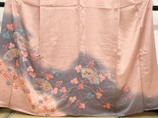 平和屋着物▽訪問着　単衣　絞り　地紙草花文　暈し染め　金彩　正絹　逸品　DABF1957ud