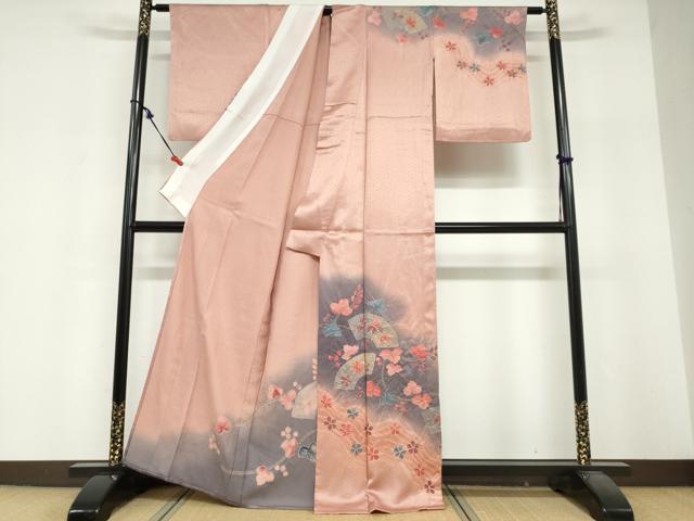 平和屋着物▽訪問着　単衣　絞り　地紙草花文　暈し染め　金彩　正絹　逸品　DABF1957ud