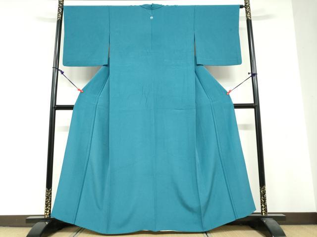 平和屋着物▽上質な色無地　単衣　青碧色　正絹　逸品　DABF1960ud