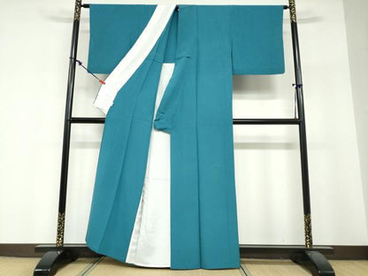 平和屋着物▽上質な色無地　単衣　青碧色　正絹　逸品　DABF1960ud