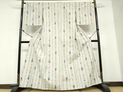 平和屋着物▽上質な紬　単衣　抽象間道　正絹　逸品　DABF1962ud