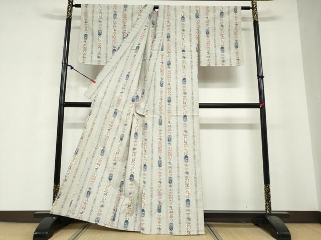 平和屋着物▽上質な紬　単衣　抽象間道　正絹　逸品　DABF1962ud