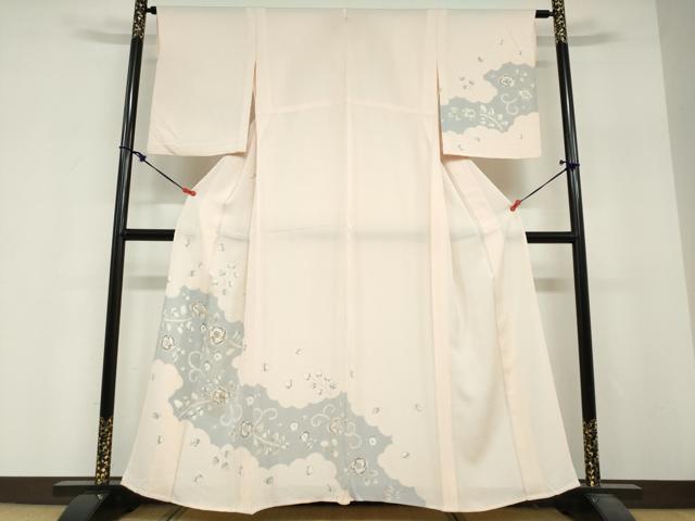 平和屋着物▽訪問着　単衣　絞り　辻が花　金糸　正絹　逸品　DABF1963ud