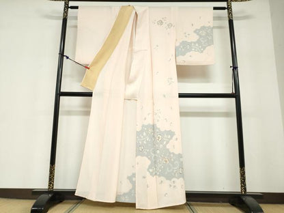 平和屋着物▽訪問着　単衣　絞り　辻が花　金糸　正絹　逸品　DABF1963ud