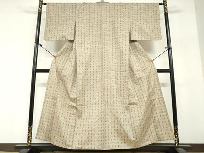 平和屋着物▽上質な紬　単衣　絣文様　正絹　逸品　DABF1964ud