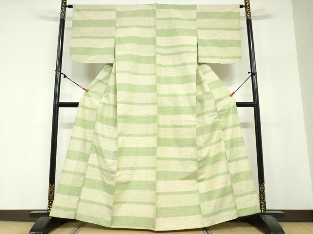 平和屋着物▽上質な紬　単衣　変わり格子文　正絹　逸品　DABF1969ud