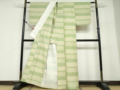 平和屋着物▽上質な紬　単衣　変わり格子文　正絹　逸品　DABF1969ud