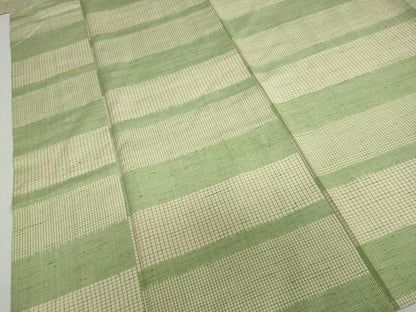 平和屋着物▽上質な紬　単衣　変わり格子文　正絹　逸品　DABF1969ud