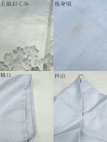 平和屋着物▽訪問着　単衣　紬地　手描き　遠山風景文　正絹　逸品　DABF1971ud