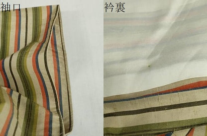 平和屋着物▽上質な紬　単衣　変わり縞　正絹　逸品　DABF1972ud
