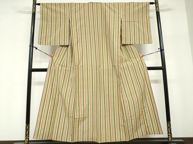 平和屋着物▽上質な紬　単衣　変わり縞　正絹　逸品　DABF1972ud