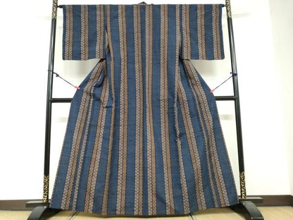 平和屋着物▽上質な紬　単衣　変わり間道　正絹　逸品　未使用　DABF1973ud