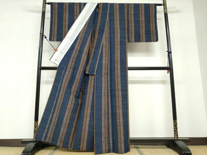 平和屋着物▽上質な紬　単衣　変わり間道　正絹　逸品　未使用　DABF1973ud