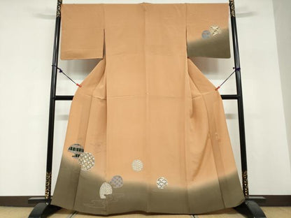 平和屋着物▽伝統工芸士　京友禅染色作家　田家鬼彩　訪問着　単衣　流水飛鶴丸文　暈し染め　正絹　逸品　DABF1975ud