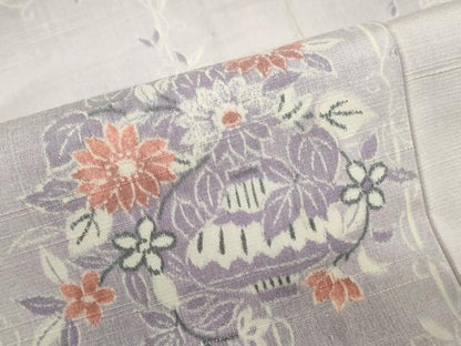 平和屋着物▽上質な紬　単衣　飾花文　正絹　逸品　DABF1976ud