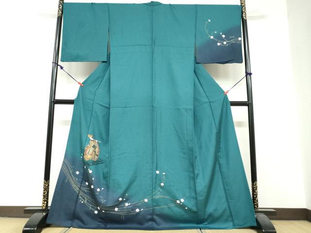 平和屋着物▽訪問着　単衣　女人草花文　暈し染め　金彩　正絹　逸品　DABF1979ud