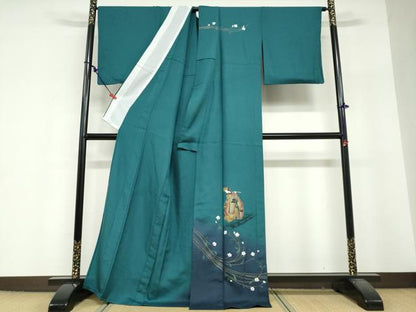 平和屋着物▽訪問着　単衣　女人草花文　暈し染め　金彩　正絹　逸品　DABF1979ud