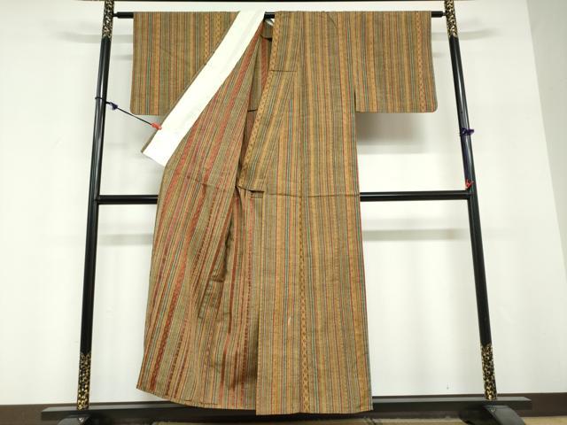平和屋着物▽上質な紬　単衣　抽象間道　正絹　逸品　DABF1981ud