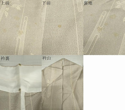 平和屋着物▽本塩沢　単衣　110亀甲　エ霞舞葉文　正絹　逸品　DABF1982ud