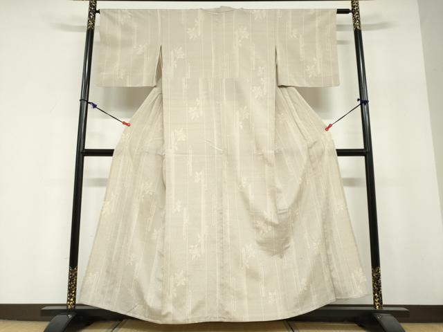 平和屋着物▽本塩沢　単衣　110亀甲　エ霞舞葉文　正絹　逸品　DABF1982ud