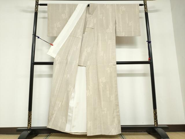 平和屋着物▽本塩沢　単衣　110亀甲　エ霞舞葉文　正絹　逸品　DABF1982ud