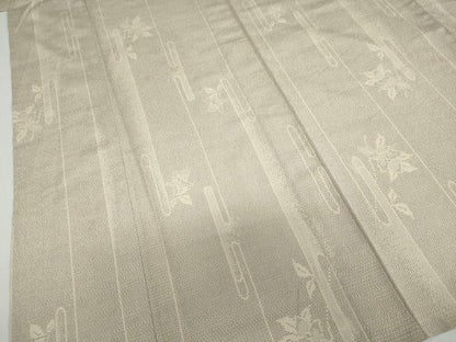 平和屋着物▽本塩沢　単衣　110亀甲　エ霞舞葉文　正絹　逸品　DABF1982ud