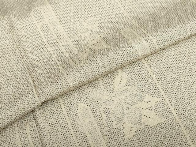 平和屋着物▽本塩沢　単衣　110亀甲　エ霞舞葉文　正絹　逸品　DABF1982ud